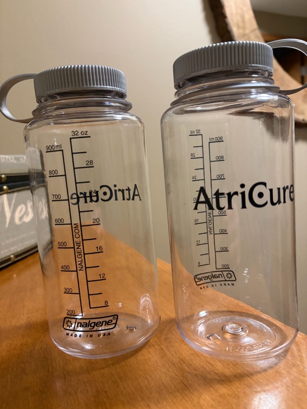Branded Nalgene Clear Water Bottle with Gray Cap - Set of 2